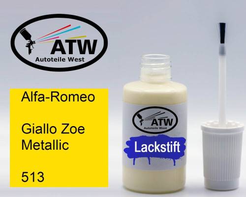 Alfa-Romeo, Giallo Zoe Metallic, 513: 20ml Lackstift, von ATW Autoteile West.